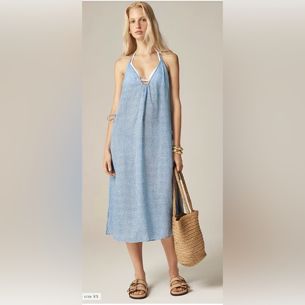 J. Crew side-tie midi dress in mini floral print ramie (swim beach coverup)